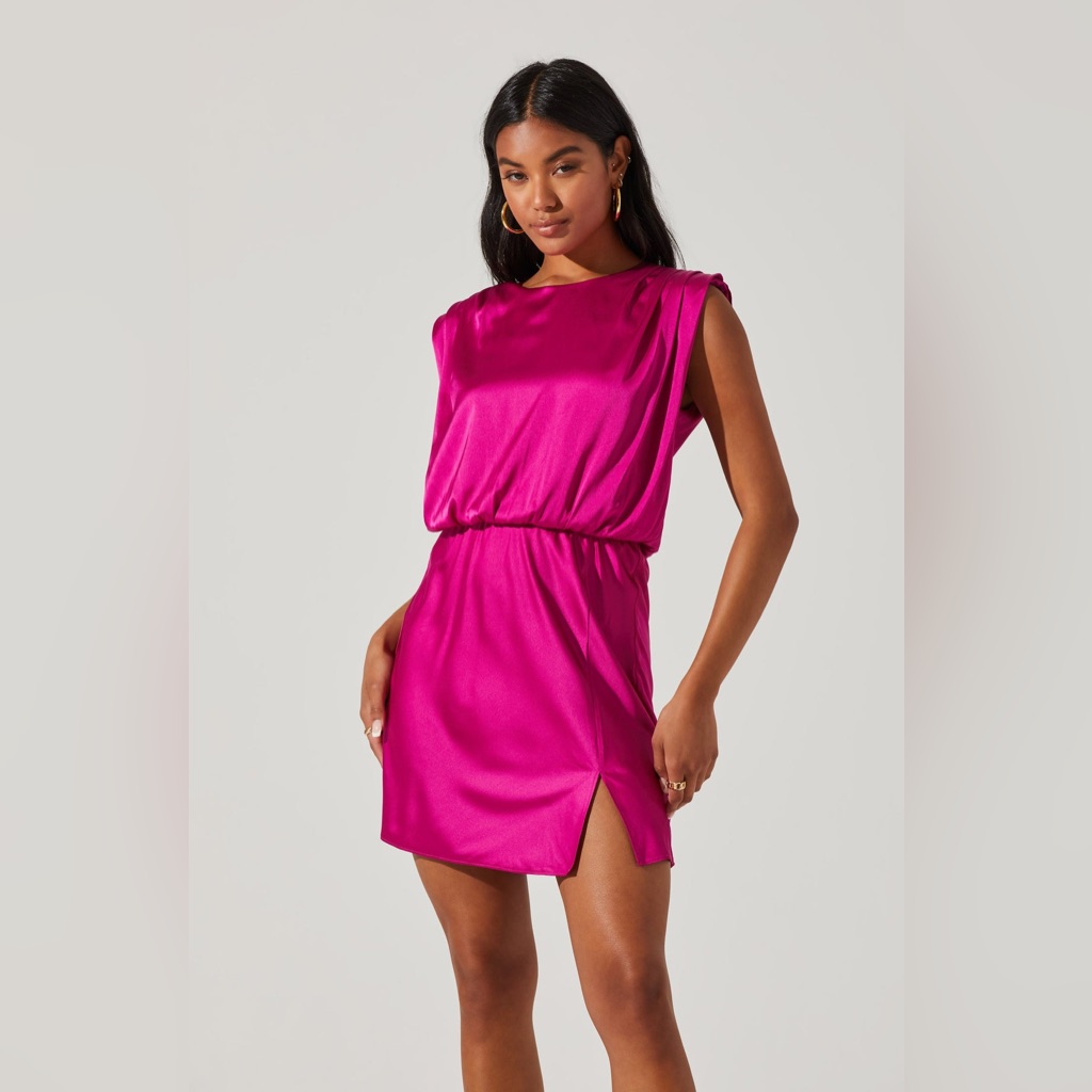 Astr Satin Strong Shoulder Mini Dress